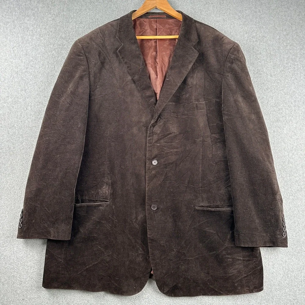 Creme De Silk Blazer Mens 3X Brown Velvet Cotton Sport Coat Two Button Formal‎